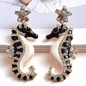 Seahorse earrings jeweled sea creature diamond